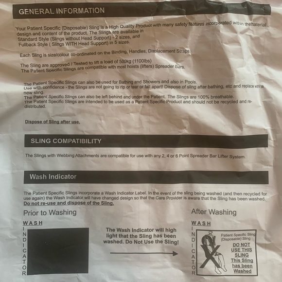 EMR Distributor Other New In Package Sling For Use With Hoyer Lift